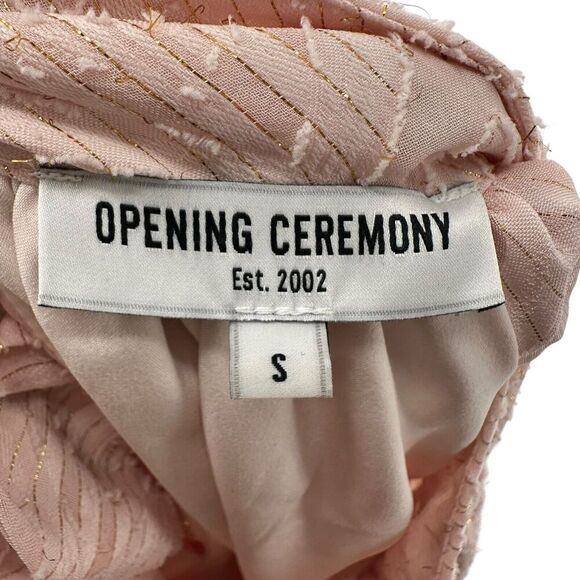 Opening Ceremony Top Pink Size S Short Sleeve Puff Ruffle Gold Thread Bow Back - Picture 10 of 11